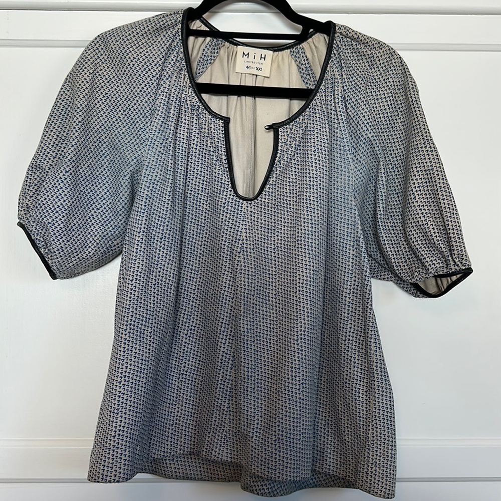 MiH 100% Suede Printed Top. Size Small. Leather trim.
